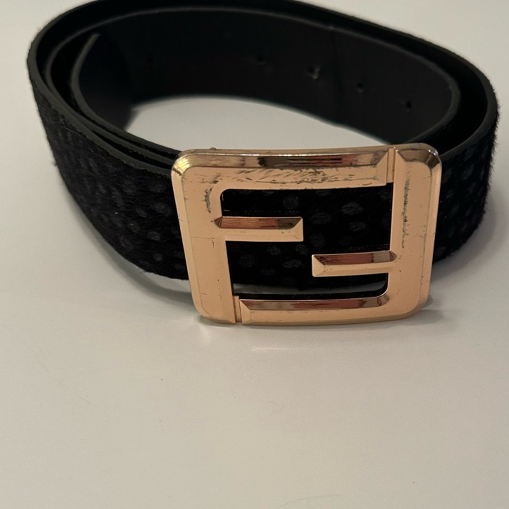 Fendi Black Belt with Gold Buckle
